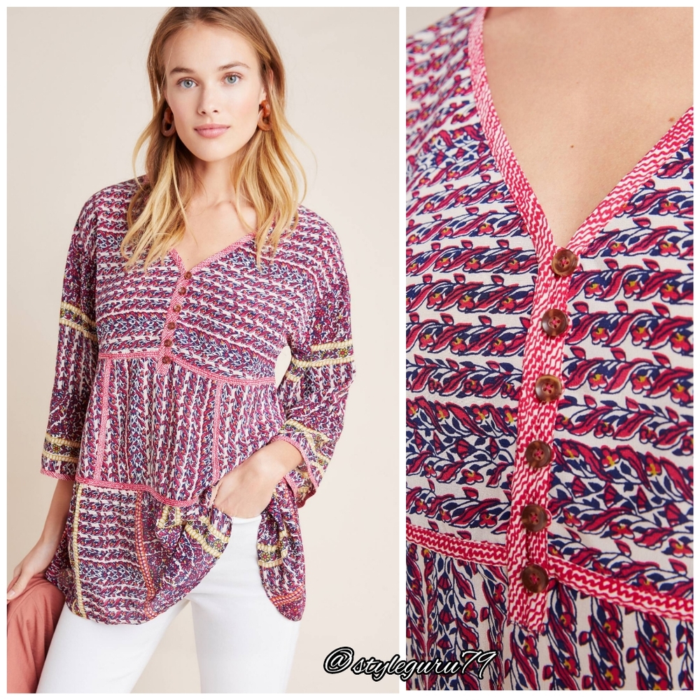 NWT, Anthropologie, Lilyana Tiered Silk Blouse